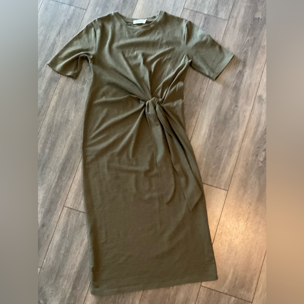 Mod Ref Olive Tie-Front Midi Dress, Size Small